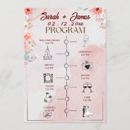 Chic Rosa Blommigt Bröllop Program
