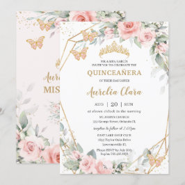 Chic  Rosa Blommigt Butterflies Quinceañera Inbjudningar
