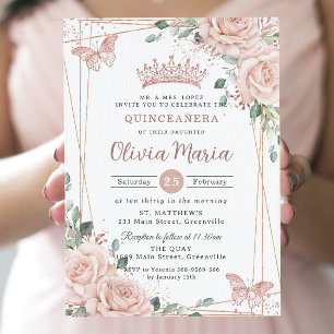 Chic Rosa Blommigt Butterflies Quinceañera Inbjudningar