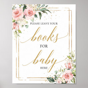 Chic rosa blommigt guld bokar för baby poster