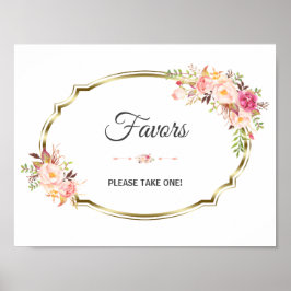 Chic Rosa Blommigt Guld Bröllopsförmånstecken Poster