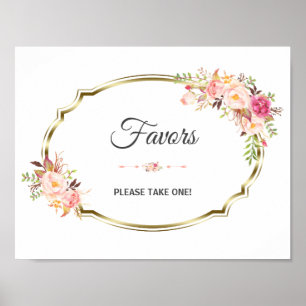 Chic Rosa Blommigt Guld Bröllopsförmånstecken Poster