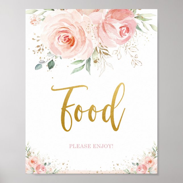 Chic  Rosa Blommigt Guld Foliage Food Sign Poster (Framsidan)