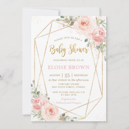 Chic  Rosa Blommigt Guld Geometric Baby Shower Inbjudningar