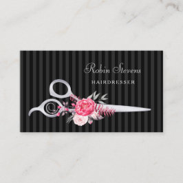 Chic Rosa Blommigt Hairdresser Faux Silver Scissor Visitkort