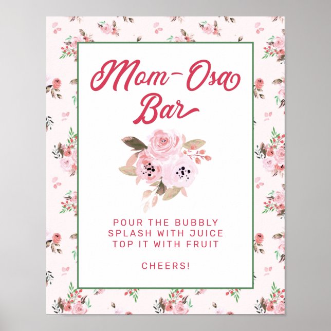 Chic Rosa Blommigt Mamma-Osa Pub Babyskyltsskylt f Poster (Framsidan)