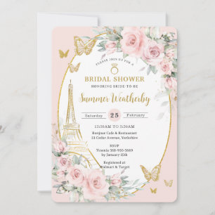 Chic Rosa Blommigt Paris Eiffel Möhippa Inbjudningar