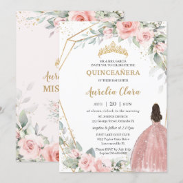 Chic  Rosa Blommigt Princess Krona Quinceañera Inbjudningar
