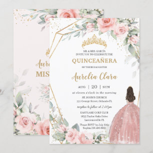 Chic  Rosa Blommigt Princess Krona Quinceañera Inbjudningar