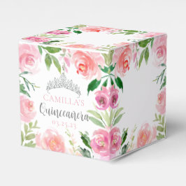 Chic Rosa Blommigt Quinceañera Silver Tiara Party Presentaskar