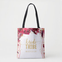 Chic Rosa Blommigt Rand Guld Konfetti Bride Tribe
