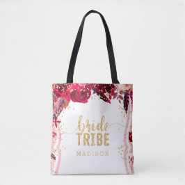 Chic Rosa Blommigt Rand Guld Konfetti Bride Tribe Tygkasse