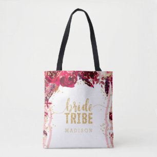 Chic Rosa Blommigt Rand Guld Konfetti Bride Tribe Tygkasse