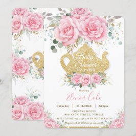 Chic Rosa Blommigt Ro Baby Shower High Tea Party Inbjudningar