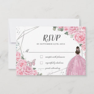Chic Rosa Blommigt Ro Silver Quinceañera Princess OSA Kort