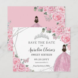 Chic Rosa Blommigt Silver Quinceanera Sweet sixtee Spara Datumet