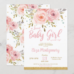 Chic Rosa Blommigt Söt babyskor Flickor Inbjudningar