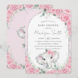 Chic Rosa Blommigt Sweet Elephant Baby Shower Inbjudningar
