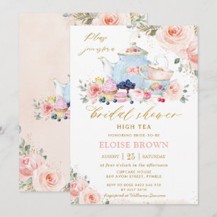 Chic Rosa Blommigt Tea Party Möhippa Inbjudningar