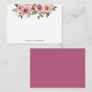 Chic Rosa Blommigt vattenfärg liten  Anteckningskort