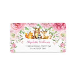 Chic Rosa Blommigt Woodland Animals Returadress Adressetikett