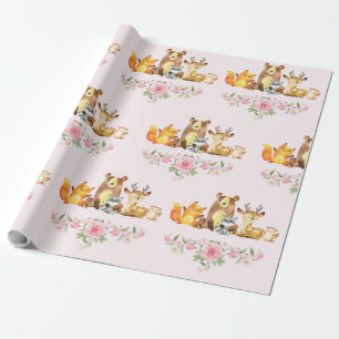 Chic Rosa Blommigt Woodland Baby Shower 1:a födels Presentpapper
