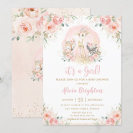 Chic  Rosa Blommigt Woodland Girl Baby Shower Inbjudningar