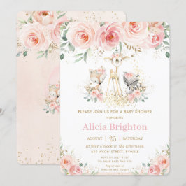 Chic  Rosa Blommigt Woodland Girly Baby Shower Inbjudningar
