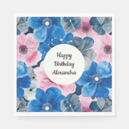 Chic Rosa Blue Blommigt Birthday Pappersservett