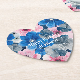 Chic Rosa Blue Blommigt Birthday Underlägg Papper
