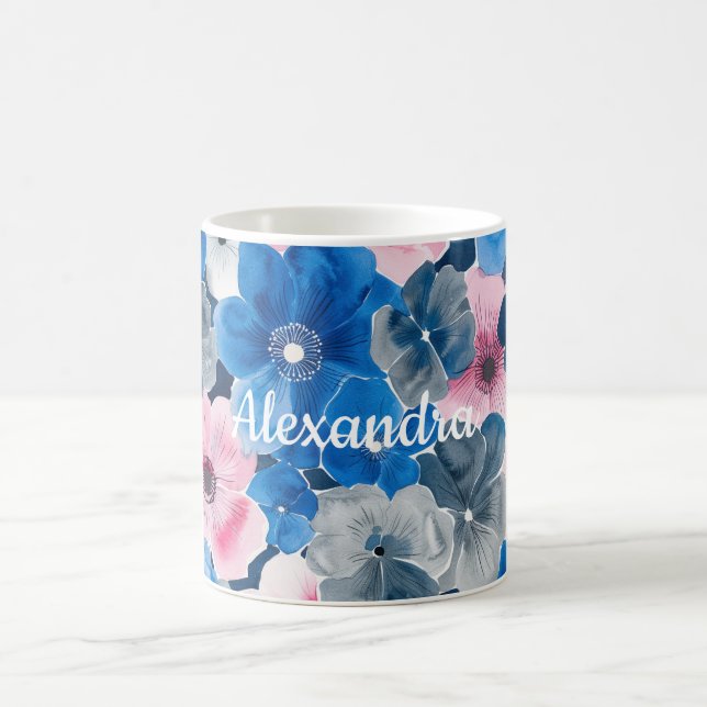 Chic Rosa Blue Blommigt Kaffemugg (Center)
