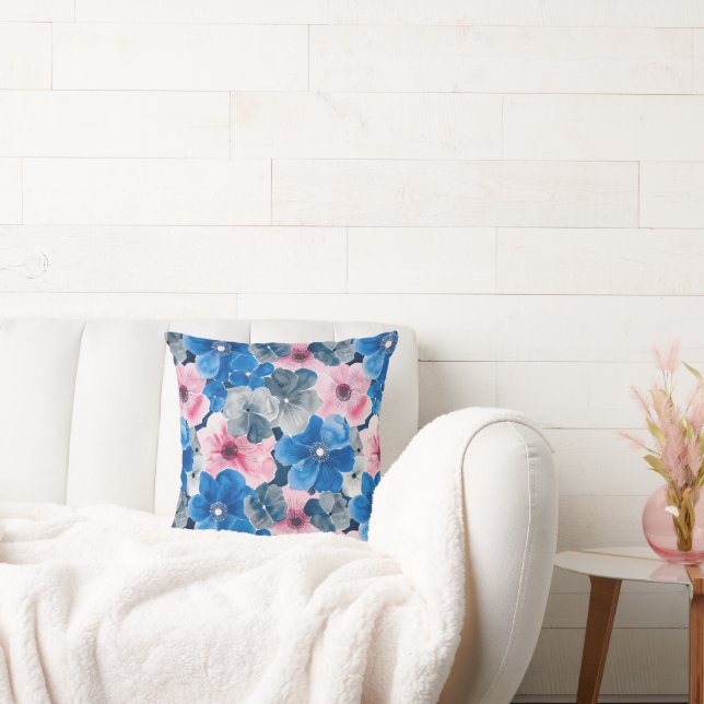 Chic Rosa Blue Blommigt Kudde (Soffa)