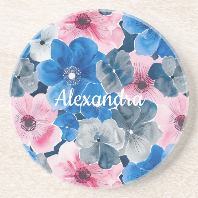 Chic Rosa Blue Blommigt Underlägg (Framsidan)
