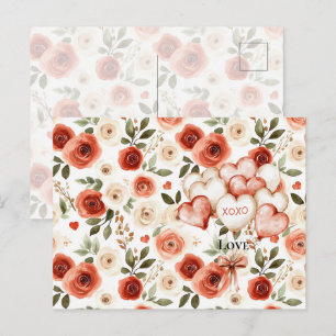 Chic Rosa Blue Summer Blommigt Red Hair Girl Vykort