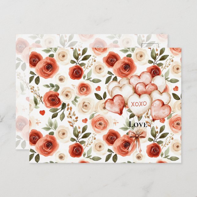 Chic Rosa Blue Summer Blommigt Red Hair Girl Vykort (Fram/baksida)