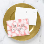 Chic Rosa Bokeh Ljus Faux Silver du är Fantastisk Vykort<br><div class="desc">Chicens motiverade vykort med ord "du är Fantastisk" i faux silver mot bakgrund av rosa bokeh ljus mönster. Om du vill lägga till text på kortet klickar du på knappen "Anpassa". *Observera att Zazzle Watermark som visas i zoomförhandsvisningen INTE visas på den färdiga tryckta produkten. © Rosewood and Citrus</div>