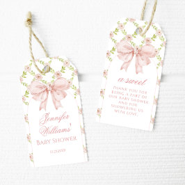 Chic Rosa Bow Blommigt Flicka Shower Tack Presentetikett