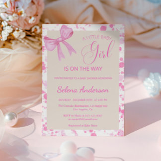 Chic Rosa Bow Flicka Shower Inbjudningar