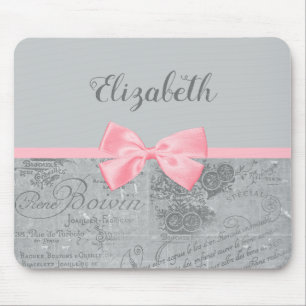 Chic Rosa Bow Girly Parisian Ephemera och Namn Musmatta