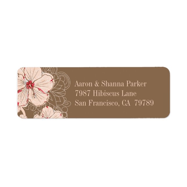 Chic rosa brun hibiscus-blomma bröllop adress returadress etikett (Framsidan)