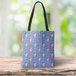Chic Rosa Bunny Blommönster Blue Monogram Tygkasse