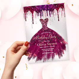 Chic rosa burgundy gown glitter droppar födelsedag