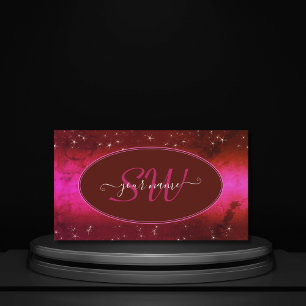 Chic Rosa Burgundy Marbloed Glitter Stars Initiale Visitkort