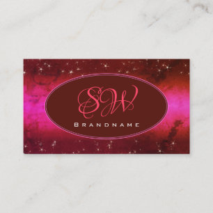 Chic Rosa Burgundy Marcular Glitter Stars Monogram Visitkort