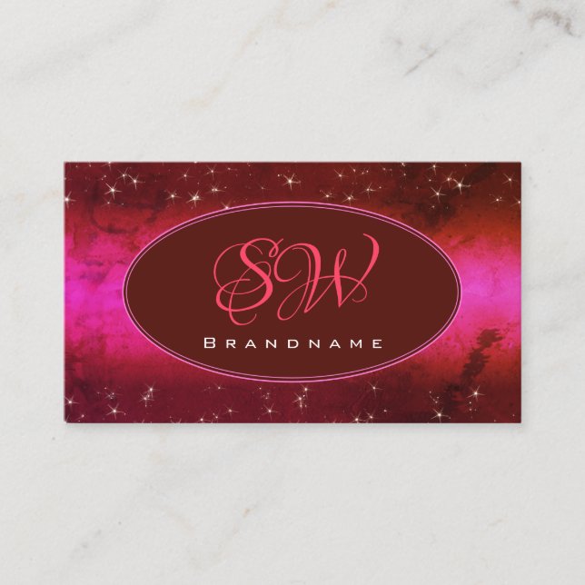 Chic Rosa Burgundy Marcular Glitter Stars Monogram Visitkort (Framsida)