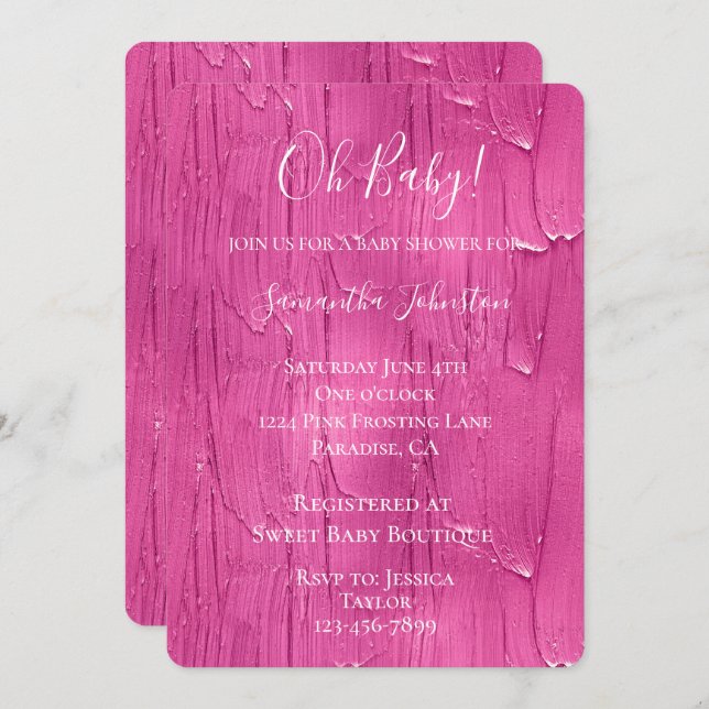 Chic Rosa Cake Frosting Baby Shower Inbjudningar (Fram/baksida)