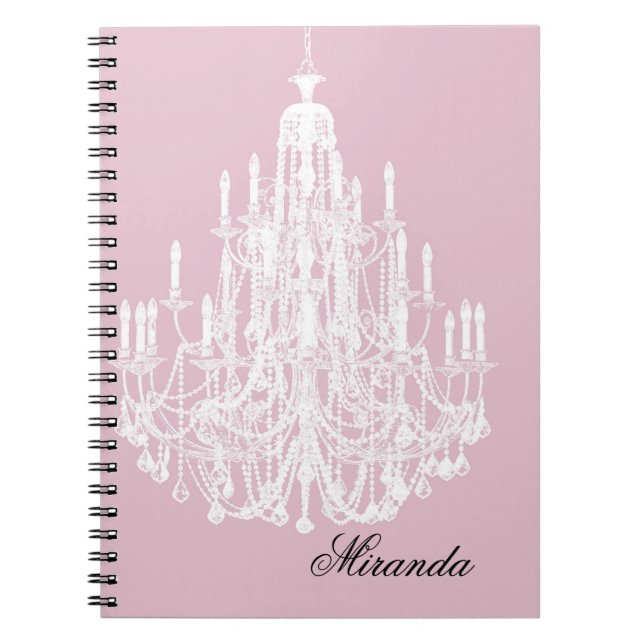 Chic Rosa Chandelier Anteckningsbok Med Spiral (Framsidan)