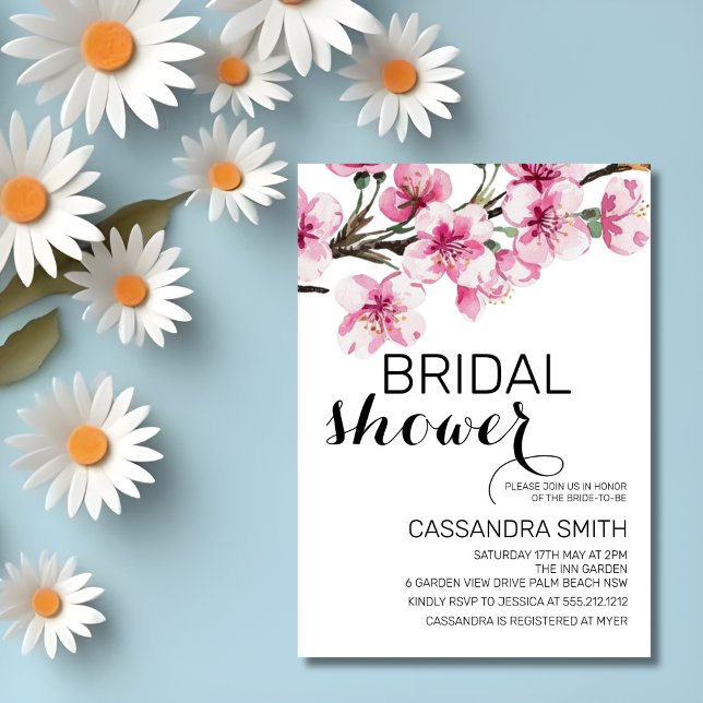 Chic Rosa Cherry Blommar Botanisk Möhippa Inbjudningar (Skapare uppladdad)