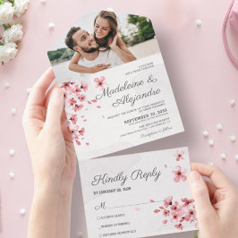 Chic rosa cherry blommar romantic blommigt bröllop
