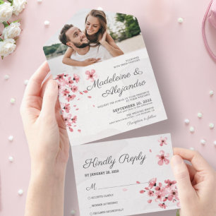 Chic rosa cherry blommar romantic blommigt bröllop